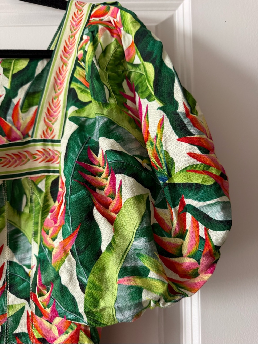 FARM Rio Green Tropical Square-Neck Puff Sleeve Mini Dress - Picture 6 of 7
